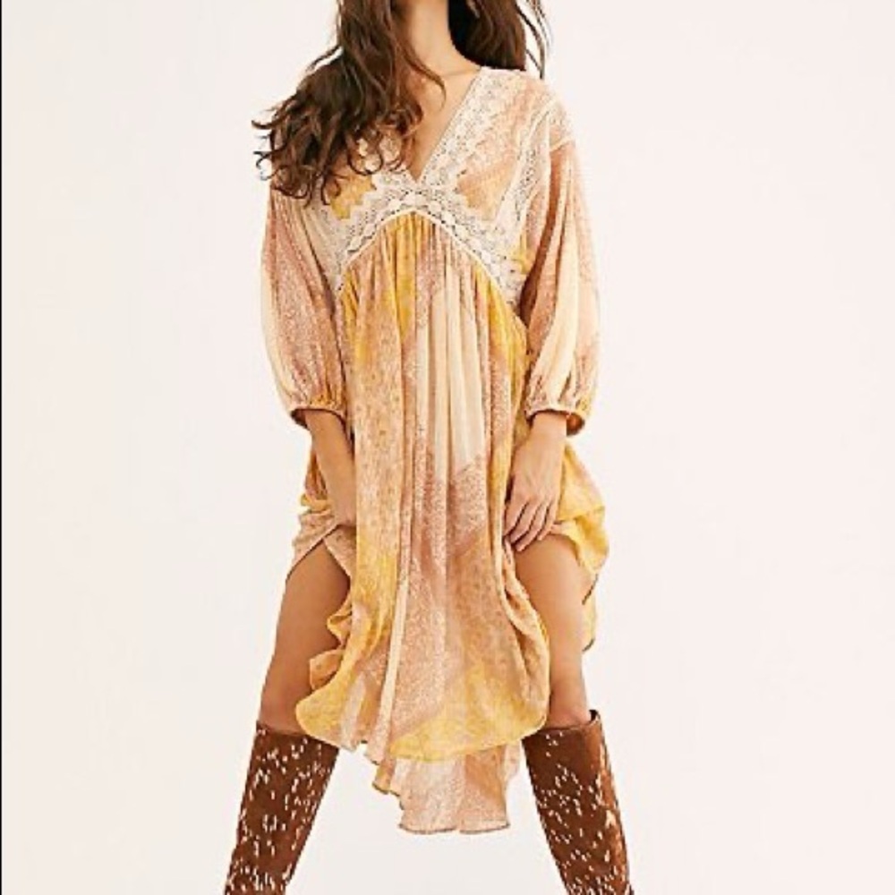 Free People Moon Child Lakeside Maxi Top Midi Dress Ivory Cream Combo